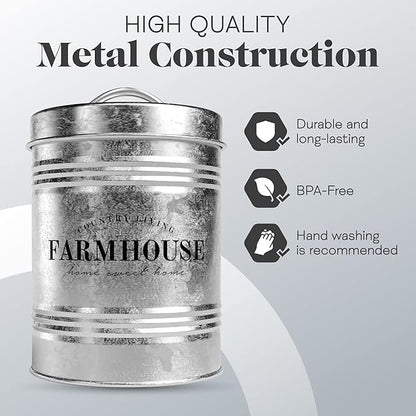 Amici Home Farmhouse Galvanized Canister | Dry Food Storage Container | Airtight Lid | 76 Oz Capacity | Farmhouse Décor | Rustic Metal Canister for Kitchen Countertop