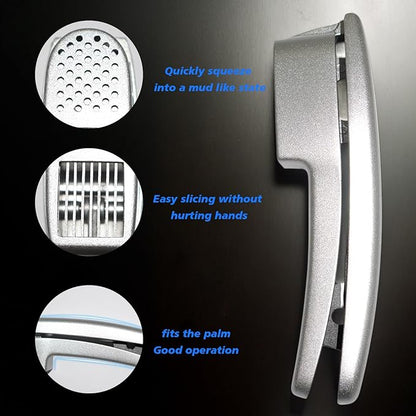 QPQ 2-in-1 Professional Garlic Press and Peeler Set, Aluminum Kitchen Tool with Built-in Cleaner, Manual Crusher and Mincer for Unpeeled Garlic Cloves,Fast And Portable Garlic Peeler