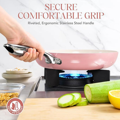 MICHELANGELO Non Stick Frying Pans Set - Ceramic Frying Pans Nonstick, 8'', 9.5'' & 11'' Nonstick Frying Pan Set, Non-Toxic, Ceramic-Coated, Pink