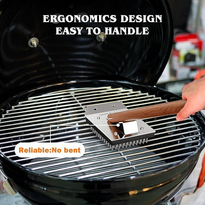 SIMPLETASTE Grill Brush and Scraper, Cherry Wooden Handle Wire Grill Brush for Grill Grate Cleaner Plus Stainless Steel Bristles Head for Replacement, Durable & Effective BBQ Tool [Upgraded]