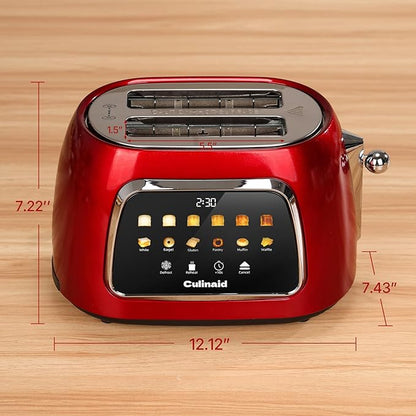 Toaster 2 Slice Smart Touch Screen, Retro 1.5'' Extra Wide Slot Stainless Steel Digital Bread Toaster with Memory Function, Bagel, Defrost, 6 Browning Levels and Removable Crumb Tray, Red