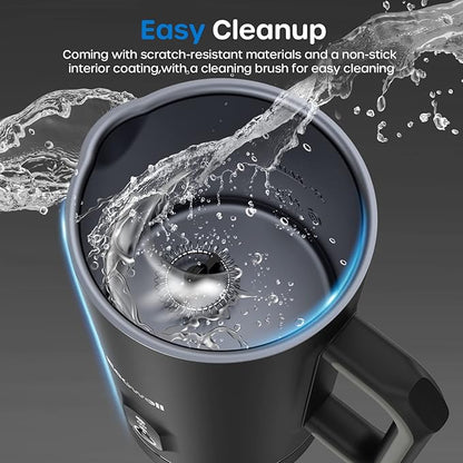 ECOWELL Automatic Milk Frother Heater Milk Boiler, 4 in 1 Electric Coffee Steamer for Heating Milk, Warm and Cold Foam, Coffee Latte, Macchiato, Cappuccinos, Hot Chocolate WMMF01, 8.1oz/240ml,Black