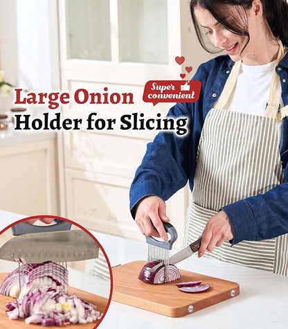 Onion Holder for Slicing Large Stainless Steel Vegetable Chopper - Multi-Purpose Onion Slicer, Tomato Slicer, Food Cutter Assistant Tool for Potato, Avocados, Eggs, Lemon, Fruit & Meat Tenderizer