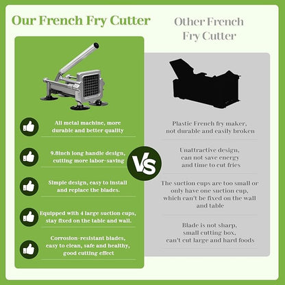 Commercial French Fry Cutter, Heavy Duty Potato Slicer with 3/8 and 1/4Inch Blade, Stainless Steel Potato ChopperFrench Fries Cutter with Suction Feet,