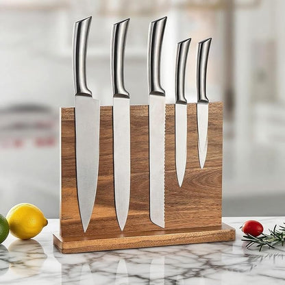 Magnetic Knife Block Stand, Kitchen Counter Organizer, Double-Sided Kitchen Knife Holder, Acacia Wood, Universal Storage Organizer, 11.7 x 8.6 x 4 inches