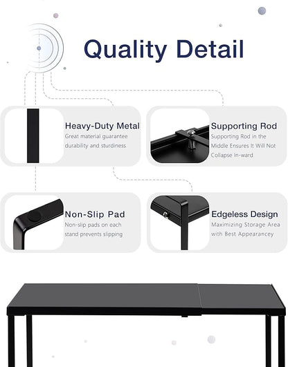Nxconsu Cabinet Shelf Expandable Organizer Riser Rack for Kitchen Pantry Cupboard Under Sink Countertop Home Organization Extra Storage Space Saver Heavy Duty Metal Edgeless Design Black Large