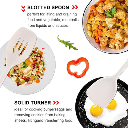 Silicone Kitchen Utensils Set of 4, Large Non-Stick Cooking Utensil Set w Wooden Handle Food Grade Heat Resistance Turner Spoon Silicone Cooking Kitchen Gadgets BPA Free for Nonstick Cookware
