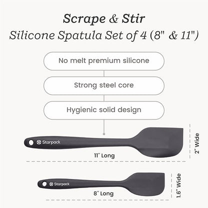 StarPack 'Scrape & Stir' Silicone Spatula Set (4 Pcs) - Heat Resistant 600F - Food Grade Kitchen Spatulas - Nonstick Baking & Cooking - Rubber Spatulas for Kitchen Use