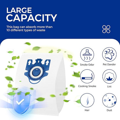 Vacuum Cleaner Bags Fit for Miele Classic C1 Complete C1 C2 C3 S227 S240 S270 S400 S2 S5 S8 Series, Include 15 Packs 3D Efficiency Airclean Bags with 3 Motor Protection Filters and 3 AirClean Filters