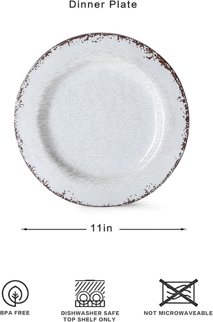 LEHAHA 6 Piece White Dinner Plate Set, 11” Durable Melamine Plates, 6 Piece Camper RV Dishes Set for Formal and casual dining, Lightweight and Chip Resistant, Dishwasher Safe