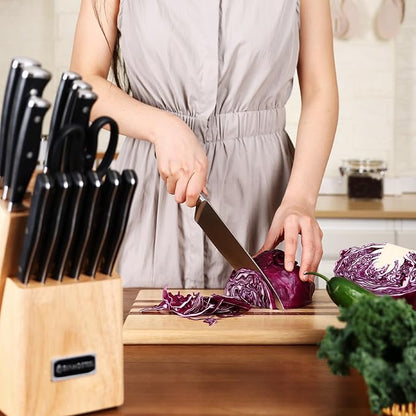 Black Knife Set, 15-Piece Knife Block Set with Built-in Sharpener Scissors for Kitchen, Dishwasher Safe Knives set Ideal Present for Family & Restaurant