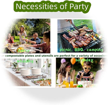 150PCS compostable utensils set Eco-friendly Heavy Duty Utensils (50 Forks, 50 Spoons, 50 Knives) Compostable Cutlery Set Biodegradable Utensils disposable silverware for party BBQ, Picnic Daily Use