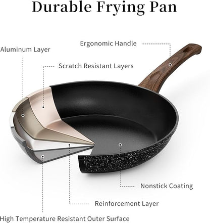 Innerwell Frying Pan Set With Lids - Non Stick Frying Pans Set 3 Pcs, Nonstick Skillet Pans Set Egg Omelette Pan W/Lid, PFOA Free, Induction Non Toxic Cooking Black Pan Set