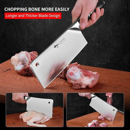 MAD SHARK 7.5 Inch Meat Cleaver Knife, Professional Bone Chopping Butcher with Heavy Duty Blade, German Military Grade Composite Steel, Chinese Chef's Bone Cutting Knife for Home Kitchen & Restaurant