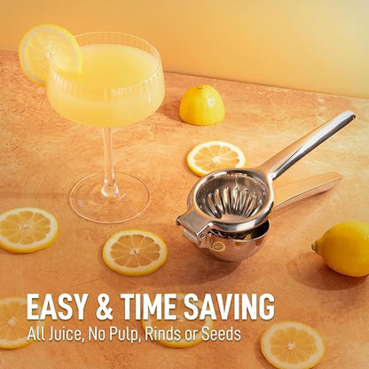 Zulay Kitchen Lemon Squeezer Stainless Steel with Premium Quality Heavy Duty Solid Metal Squeezer Bowl - Large Manual Citrus Press Juicer and Lime Squeezer Stainless Steel - Silver
