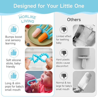 Morlike Baby Tiny Pops, 100% Silicone Popsicle Mold for Infants 4 Months +, Breastmilk Ice Pop Molds Teethers for Teething Relief, Baby Essentials, BPA Free & Dishwasher Safe (Mint)