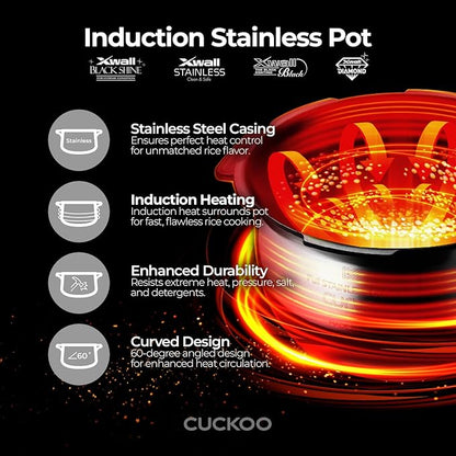 CUCKOO High Pressure Rice Cooker 10-Cup Uncooked / 20-Cup Cooked with Induction Heating Technology, Large Rice Maker with 16 Menu Options and Steam Plate, Voice Guide, Copper (CRP-JHR1009F)