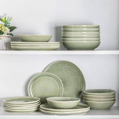 AmorArc Ceramic Dinnerware Sets,Handmade Reactive Glaze Stoneware Plates and Bowls Set,Highly Scratch Resistant | Dishwasher & Microwave Safe Dishes Set,Service for 4 (12pc)