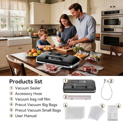 85Kpa Vacuum Sealer Machine, 10-in-1 Full Automatic Food Saver with Easy-Lock Handle, Double Heat Seal, Built-in Cutter & Roll Storage for Dry/Moist Foods, Includes Bags & External Hose