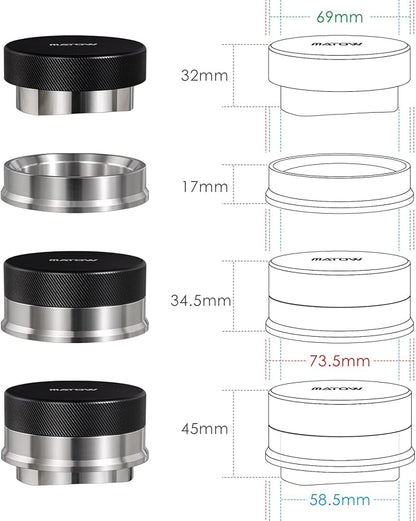MATOW 2 in 1 Design Gravity Distributor and Magnetic Dosing Funnel Combo, 58.5mm Adaptive Espresso Distributor and Stainless Steel Dosing Ring Set Fits All 58mm Portafilter