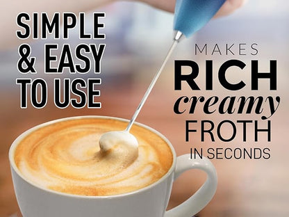 Zulay Kitchen Milk Frother Handheld Electric Whisk with AA Duracell Batteries – Durable Drink Mixer for Coffee, Lattes, Cappuccinos & More - Deep Sea