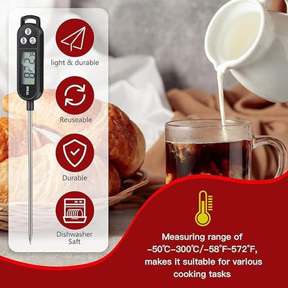 6 Pcs Meat Food Thermometer Food with Probe Water Liquid Instant Read Digital Thermometer Kitchen Cooking Supplies for Cooking BBQ Milk Yogurt (Red,Black)