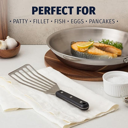 Zulay Kitchen Stainless Steel Fish Turner Spatula - 12.4” Flexible Heat-Resistant Slotted Turner for Non-Stick Cookware - Rust-Proof, Durable & Dishwasher Safe Cooking Utensil for Everyday Use