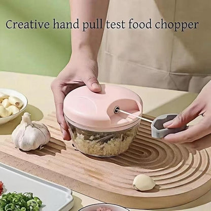 ‌Manual Food Processor Vegetable Chopper, Portable Hand Pull String Garlic Mincer Onion Cutter for Veggies, Suitable for Vegetables, Ginger, Garlic, Fruits, Onion, Potato, Salad (Pink 500 ml)‌