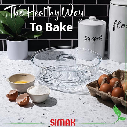 SIMAX Glass Bundt Cake Pan, Shallow (4.75”), Heat, Cold, and Shock Proof, Holds 2.1 Quarts (8.4 Cups), Made in Europe, Great for Ring Cakes, Puddings, Desserts, Monkey Bread, and More