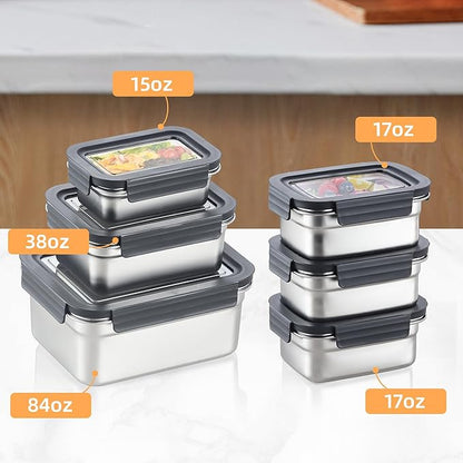 BEFOY Stainless Steel Food Storage Containers with Lids Airtight Bento Lunch Box for Kitchen Leak Proof Meal Prep Stackable Set of 3(450/1100/2500)