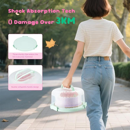 Cake Carrier With Lid And Handle, Bpa-Free Cake Holder With Lid For 10 Inch Round Cake Carrier With 10 pcs Round Golden Cake Boards And Portable Insulated Bag