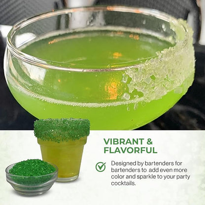 Snowy River Holly Green, Cocktail & Margarita Sugar Rimmer - Vibrant Naturally Colored Sugar for Cocktail Rimming, Baking & Decorating, Medium Crystal - 80oz