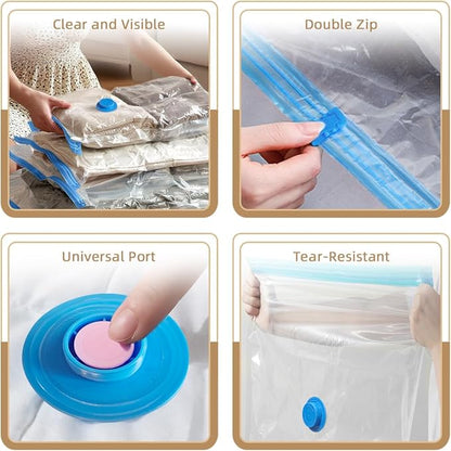 Vacuum Seal Bags with Portable Electric Pump, 9 Pack Vacuum Storage Bags for Clothing Travel, Compression Packing Space Saver Bags for Luggage Suitcase (3 Small & 3 Medium & 3 Large)