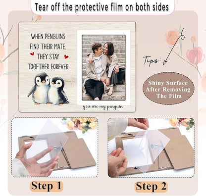 Penguin Gifts, Engagement Picture Frame, Wedding Gifts for Couple, Valentine's Gift for Him Her, Anniversary Couple Gifts, Penguin Love Gifts Photo Frame, fits 4x6 Photo, when Penguins Find Their Mate They Stay Together Forever