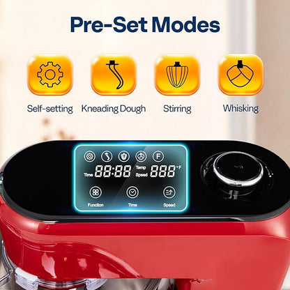 VIVOHOME Stand Mixer with Fermentation, One-Touch Presets Electric Dough Mixer with 6 Qt Bowl, Kitchen Standing Mixer for Baking, Cake with Flex Edge Beater, Bread Hook, Whisk, Red
