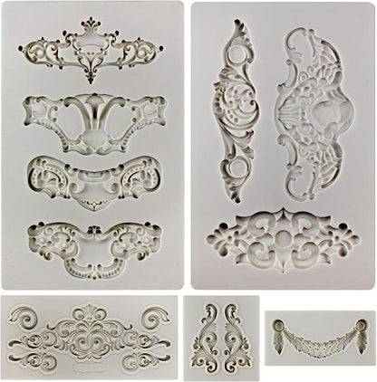 Crown Baroque Style Ornament Silicone Molds 5-count Art Decor Filigree Scrollworks