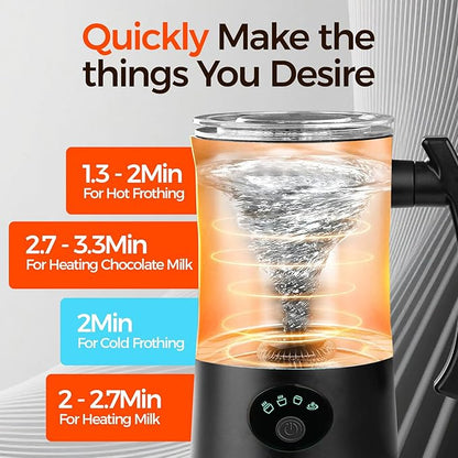 Milk Frother, 4-in-1 Electric Milk Steamer, 11.8oz/350ml Large Capacity for Auto Warm/Cold Foam, Heating Milk for Coffee, Latte, Macchiato, Cappuccino, Hot Chocolate (Black)