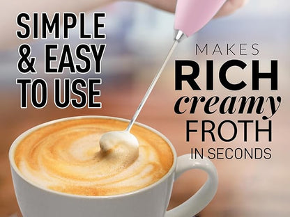 Zulay Kitchen Milk Frother Handheld Electric Whisk with AA Duracell Batteries – Durable Drink Mixer for Coffee, Lattes, Cappuccinos & More - Pink