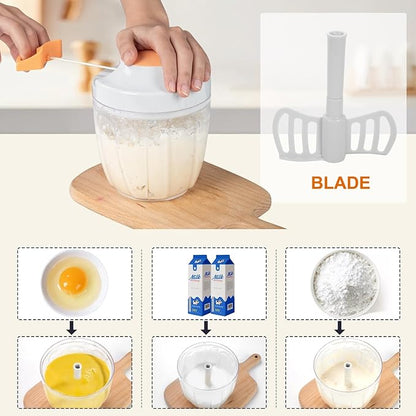 Manual Food Processor Vegetable Chopper, Portable Hand Pull String Garlic Mincer Onion Cutter for Veggies, Ginger, Fruits, Nuts, Herbs, etc., 900ml