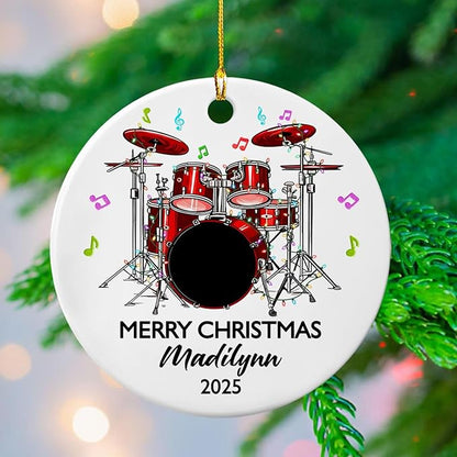 Personalized Drum Set Ceramic Christmas Ornament 2025, Customized Text Year Name Drummer Keepsake Ornaments Gift for Women Men Friend Daughter Son, Drumming Drum Set Ceramic Ornament for Appreciation
