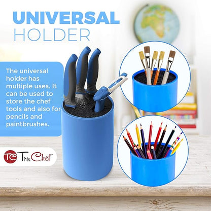 5-Piece Kids Knife Set | Real Stainless Steel Cooking Knives with Peeler, Serrated Blade & Storage Stand | Safe, Easy-Grip Design – Fun Junior Chef Set for Boys & Girls (5 pcs, Blue)