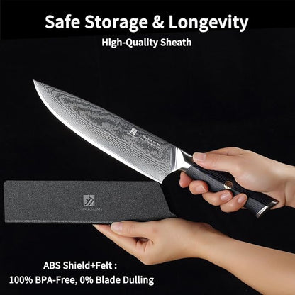 Chef Knife,8inch Damascus knife,67-Layer High Carbon Stainless Steel Kitchen Knife,Professiona Sharp Cutting Knives with Ergonomic G10 Blue Black Handle,Gift Box for Home and Kitchen Birthday Gift