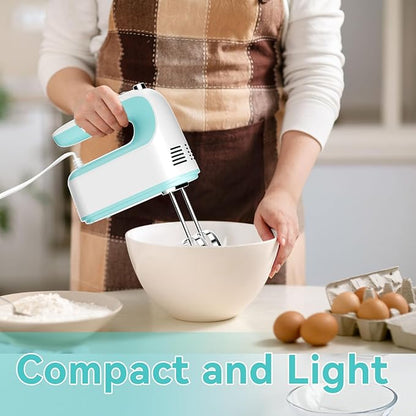 Hand Mixer Electric Handheld, 5-Speed Handheld Mixer, 380W Electric Mixer with Stainless Steel Whisk Beater Attachments, Snap-On Storage Case, Measuring Cups, Kitchen Cake Mixers for Baking Supplies