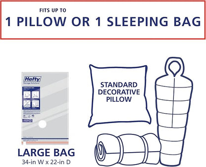 Hefty Vacuum Bags for Clothes 4 Pack, Space Saving Large Vacuum Storage Bags (34 X 22 Inches) Compression Seal for Bedding, Travel Pump Included (4 Large Heavy Duty)