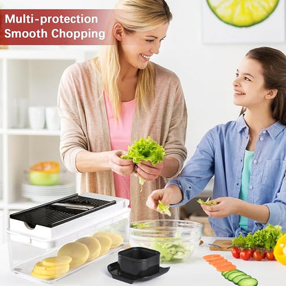 Vegetable Chopper, Onion Chopper Dicer, Mandoline Slicer, Food Chopper with Container, Vegetable Cutter for Salad Potato Carrot Garlic（9 Blades, White Black）