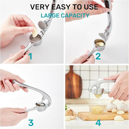 Garlic Press, Premium Rust Proof Kitchen Garlic Mincer Crusher Squeezer with Ergonomic handle, Ginger Crusher with Good Grip, Easy to Clean, Dishwasher Safe