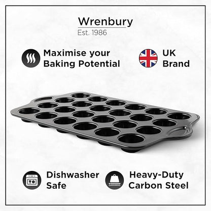 Wrenbury Mini Muffin Pan Non Toxic - Non Stick 24 Cup Small Cupcake Tray for Baking Joyful Bites - Dishwasher Friendly - Health Concious Baking - 1.8" Cup