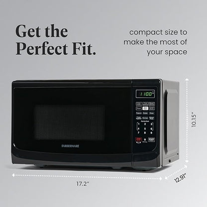 Farberware Countertop Microwave Oven 700 Watts Power Auto Cook Settings, Defrost, Easy Clean and Child Safety Lock, 0.7 Cu. Ft, Black