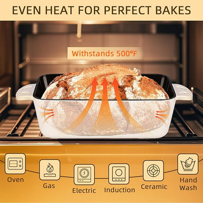 9x5 Enameled Cast Iron Loaf Pan with Lid - 2 in 1 Bread Pan for Baking Homemade Sourdough