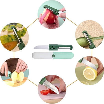 Generic 2 in 1 Stainless Steel Fruit & Vegetable Peeler; Apple & Pear Peeler, Kitchen Peeler (Green, White)